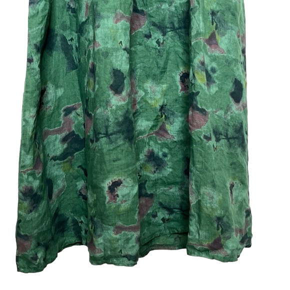 Bellambia 100% Pure Linen Green Floral Halter A-Line Dress Medium - Picture 5 of 11